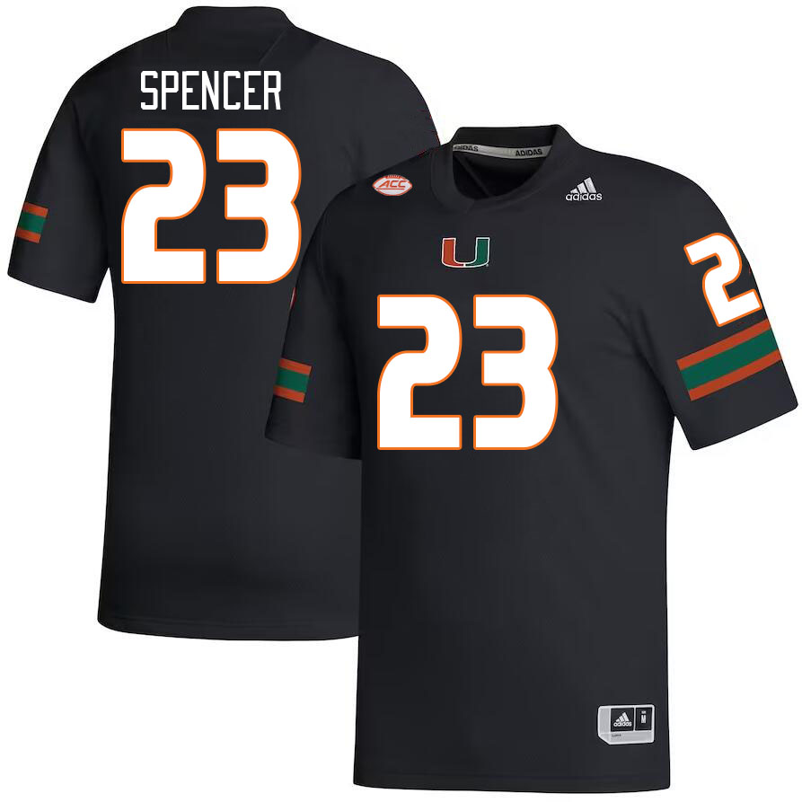 Men #23 Kaleb Spencer Miami Hurricanes College Football Jerseys Stitched-Black - Click Image to Close